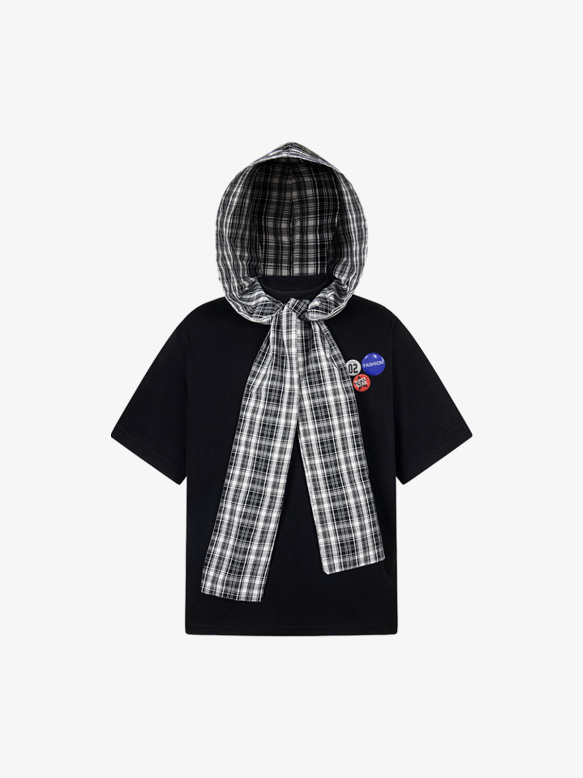 Boutique Mode Paris™ | T- shirt à capuche et cape à carreaux avec badge