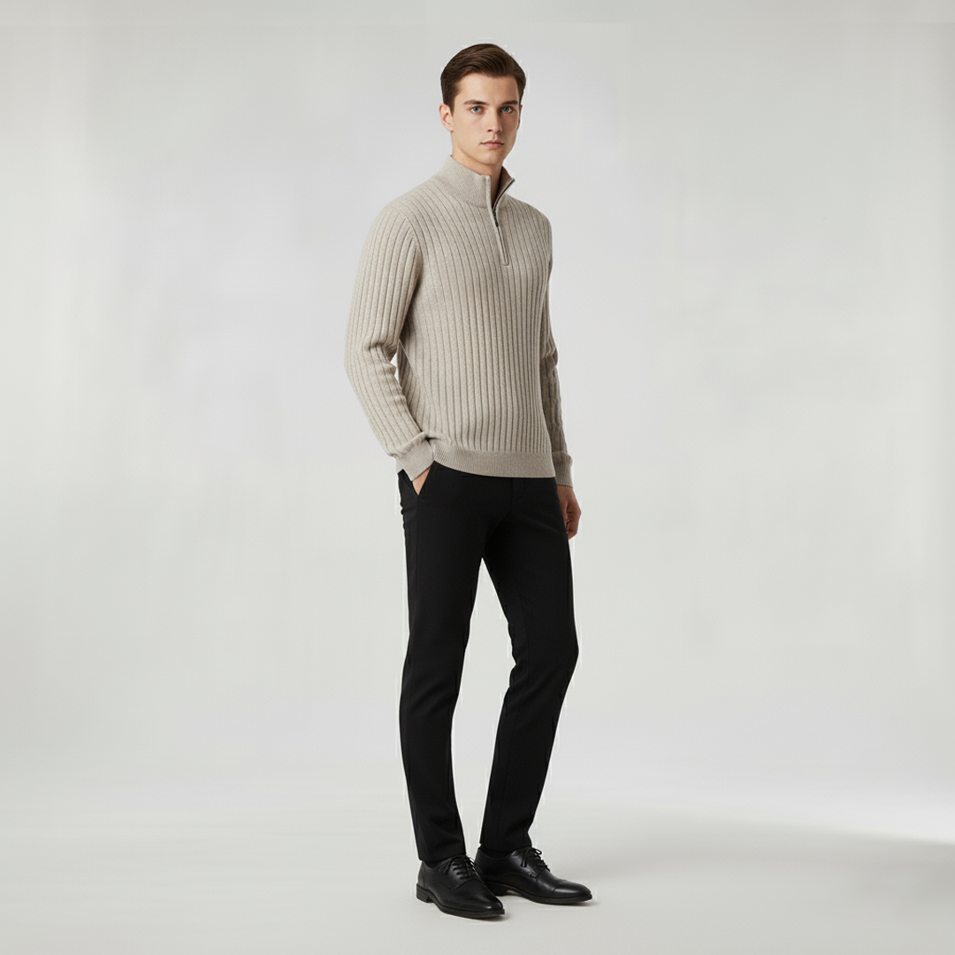 Boutique Mode Paris™ | Sweater à Col Haut avec Half-Zip en Spun Blend