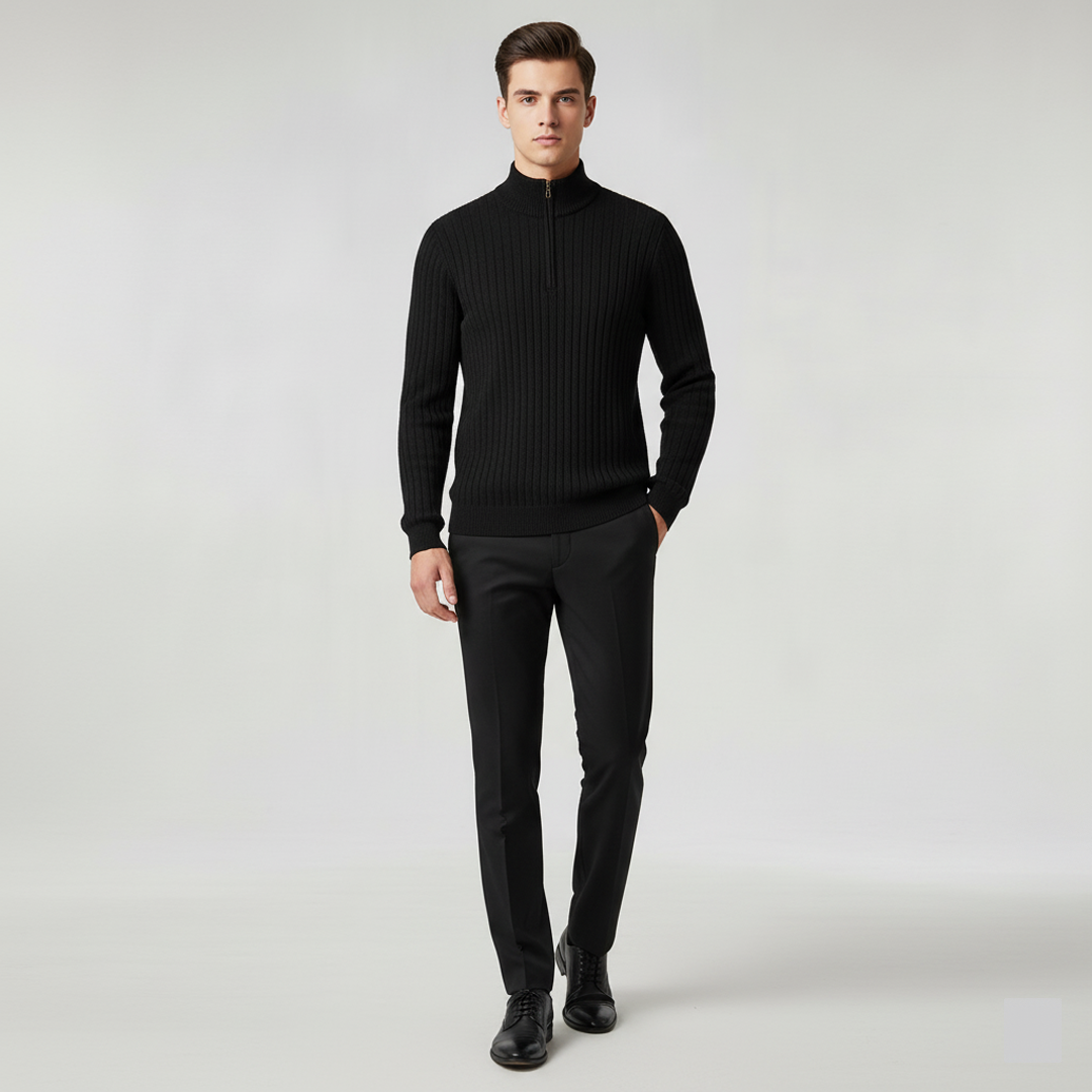 Boutique Mode Paris™ | Sweater à Col Haut avec Half-Zip en Spun Blend