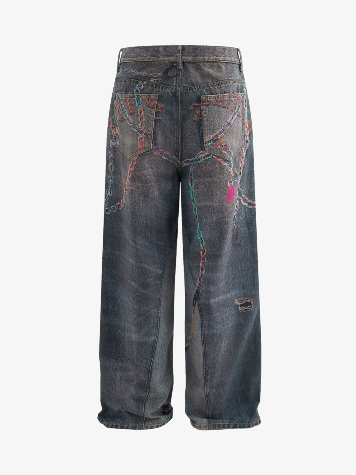 Boutique Mode Paris™ | Jean rétro délavé à imprimé chaîne 3D