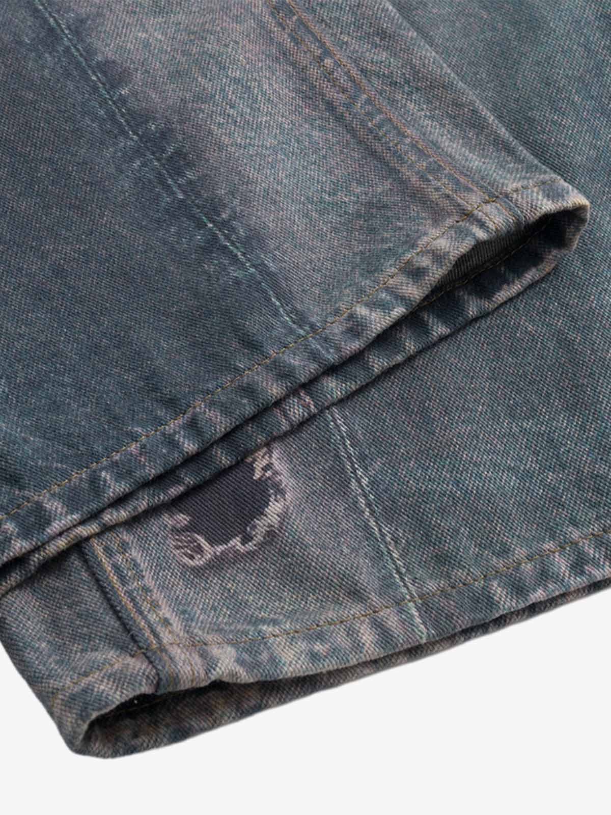 Boutique Mode Paris™ | Jean rétro délavé à imprimé chaîne 3D