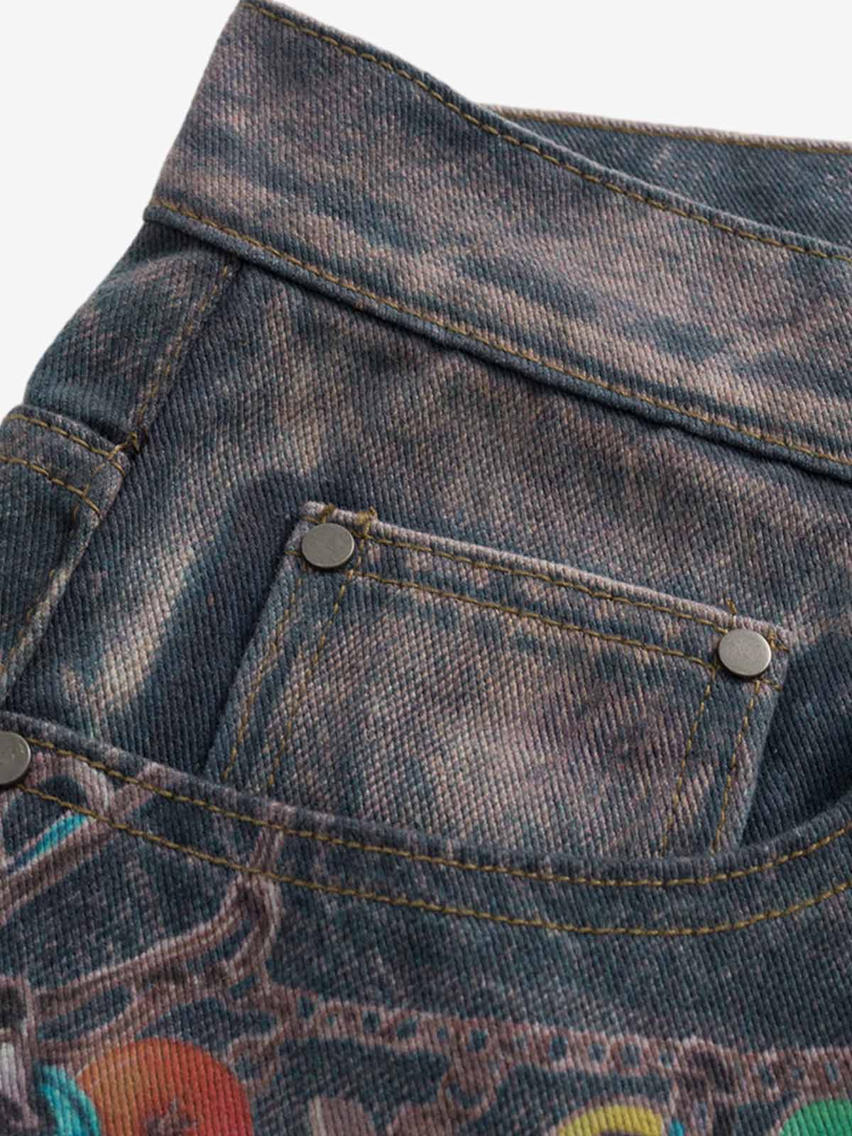 Boutique Mode Paris™ | Jean rétro délavé à imprimé chaîne 3D