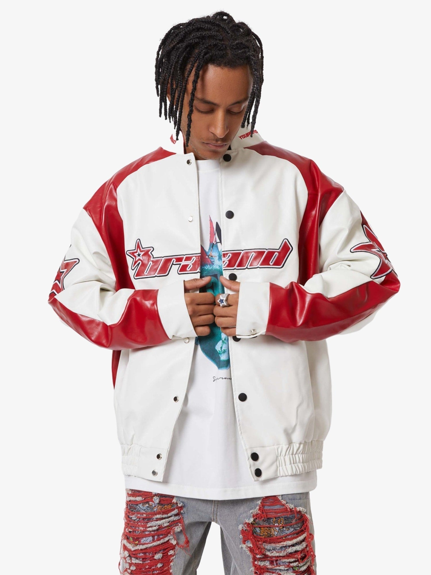 Boutique Mode Paris™ | Veste en cuir color block American Vintage