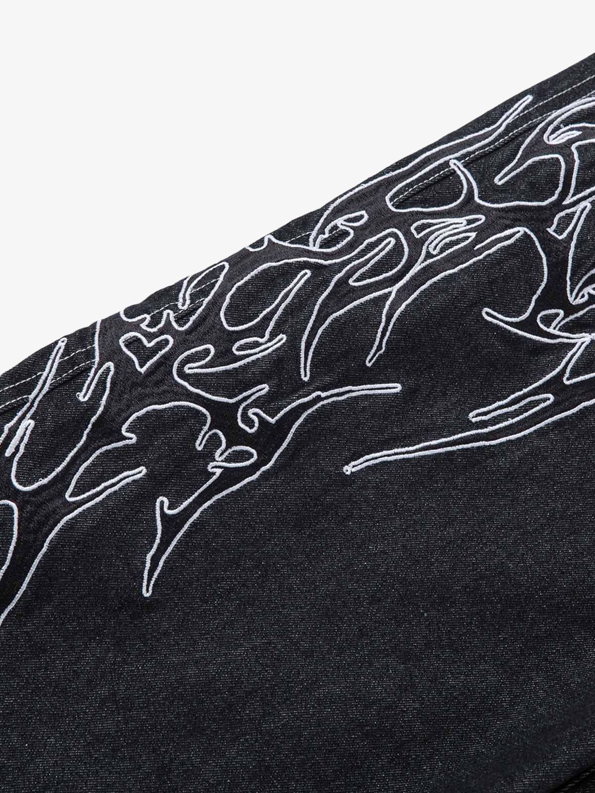 Boutique Mode Paris™ | Jean baggy brodé avec motif flammes