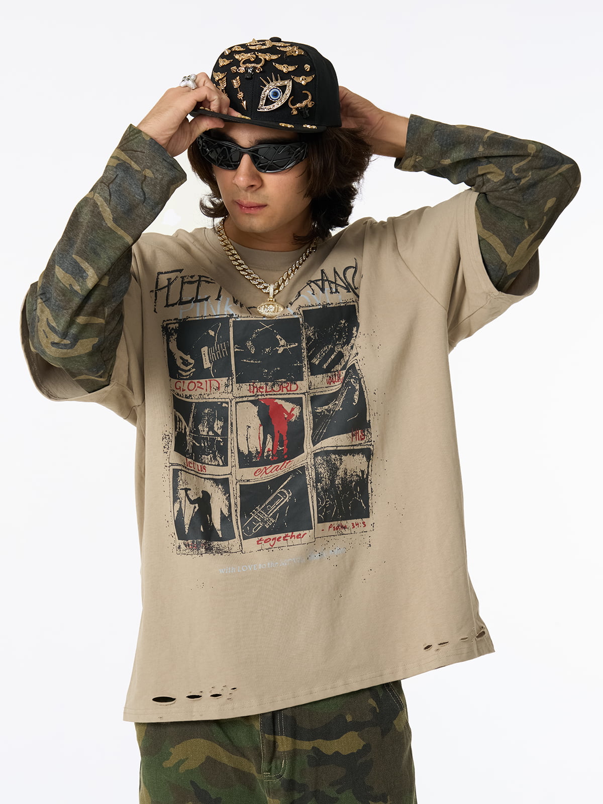 Boutique Mode Paris™ | T- shirt graphique deux pièces camouflage