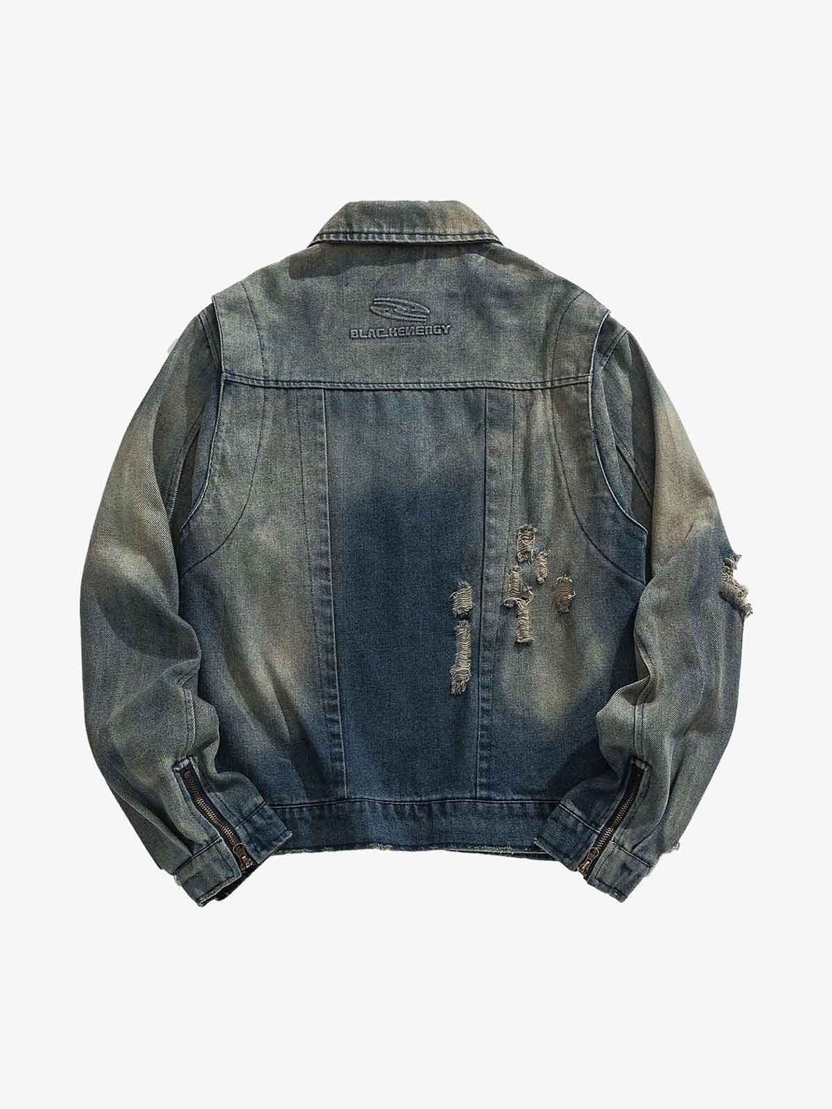 Boutique Mode Paris™ | Veste en jean délavé effet usé style hip-hop