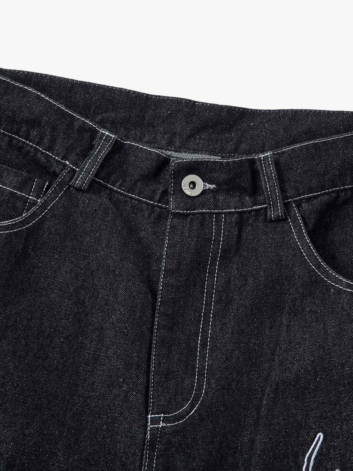 Boutique Mode Paris™ | Jean baggy brodé avec motif flammes