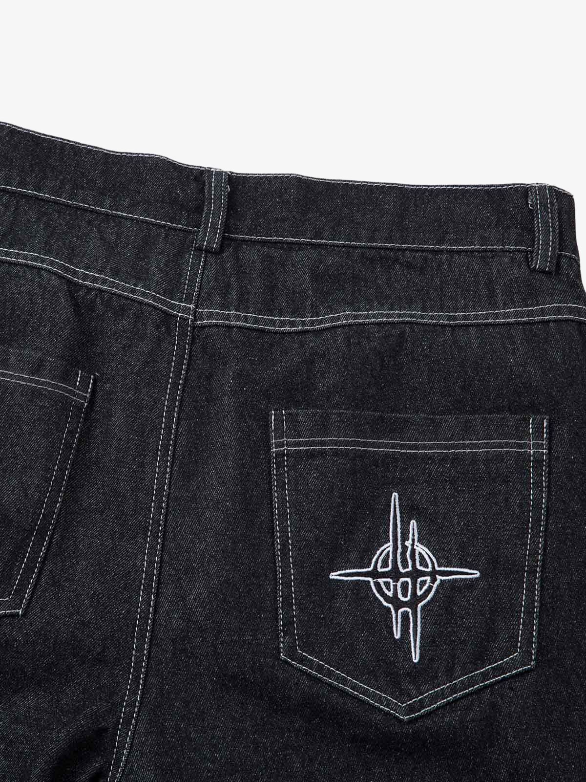 Boutique Mode Paris™ | Jean baggy brodé avec motif flammes